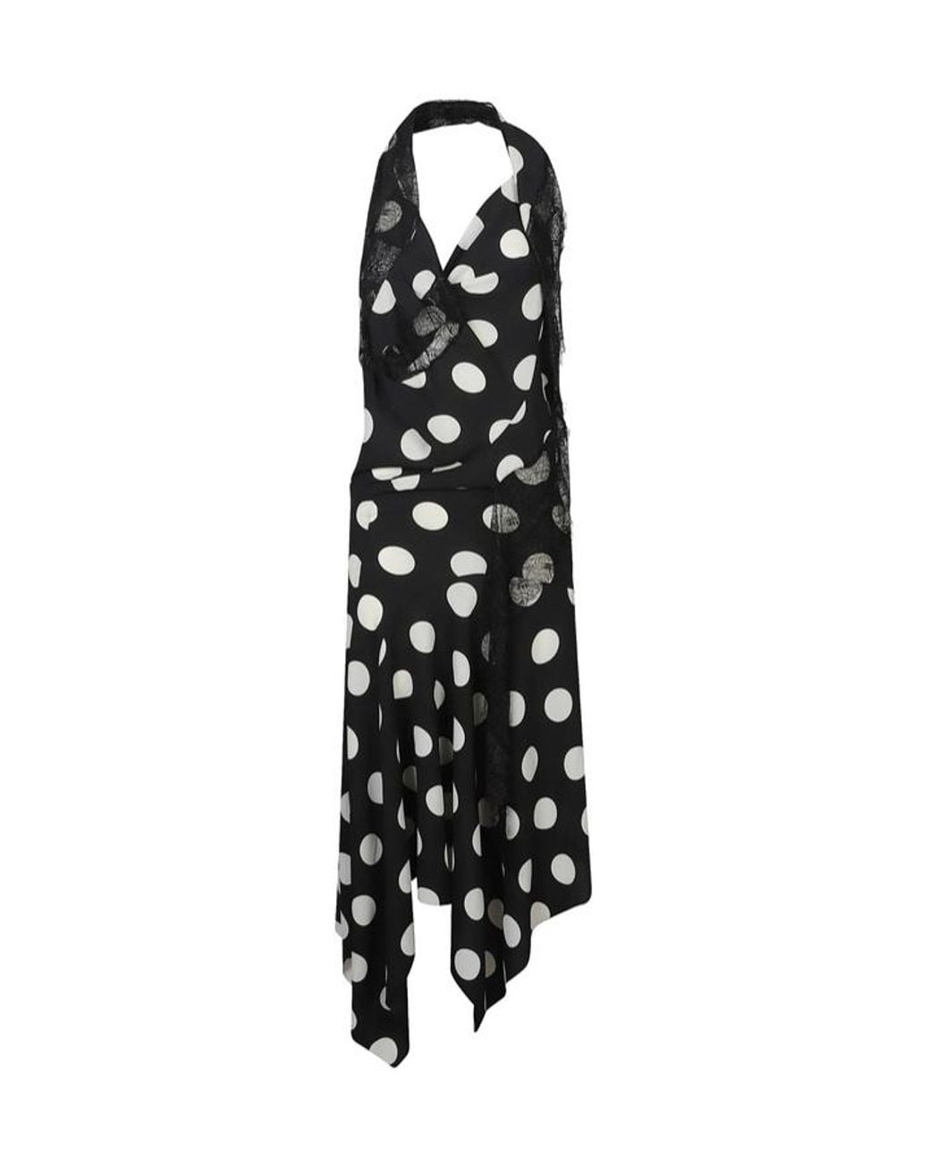Junya Watanabe Black Polka Dot Printed Halterneck Dress