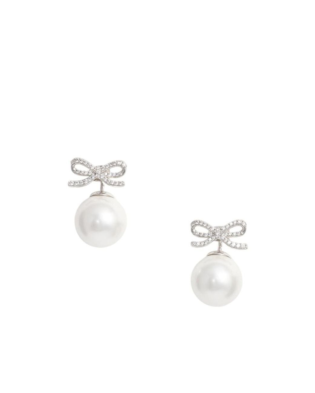 Self-Portrait White Crystal Bow Pearl Earrings