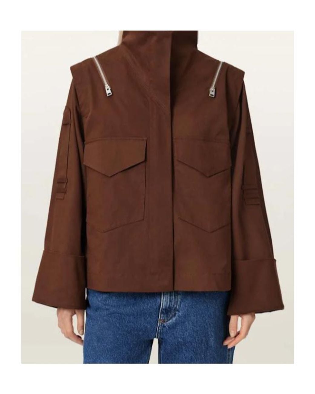 AllSaints Brown Leighton Zip-Detail High-Neck Jacket
