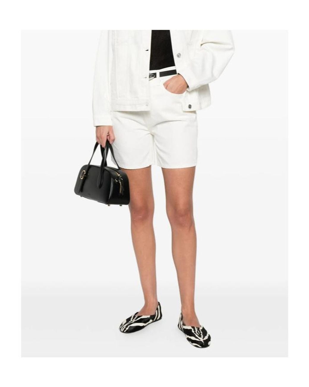 Anine Bing White Kat Thigh-Length Denim Shorts