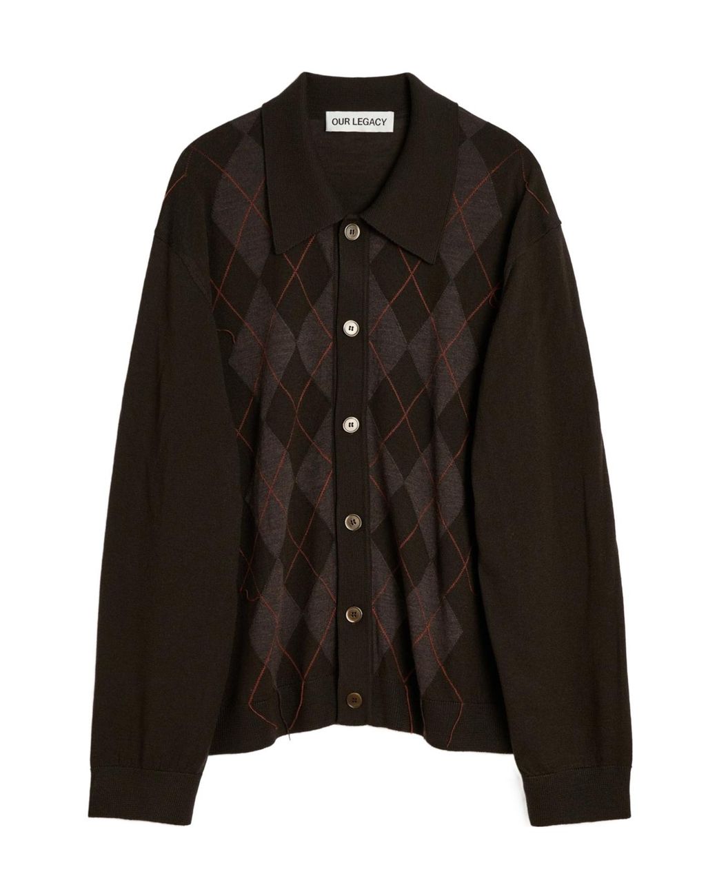 Our Legacy Black Tonal Argyle Pattern Evening Knitted Polo for men