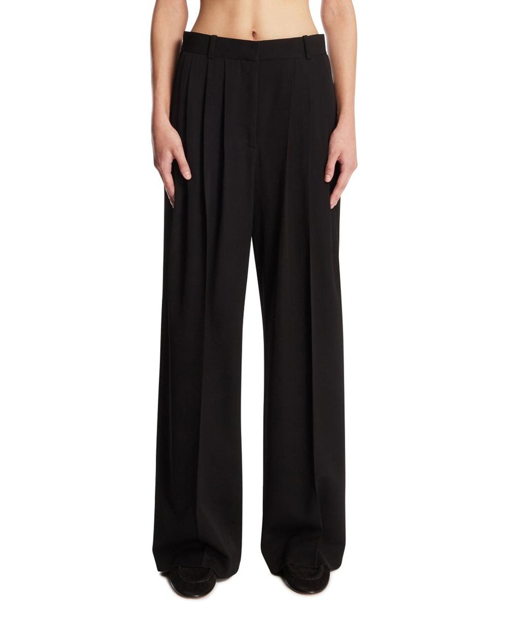 The Row Black Daniela Pleated Wide-Leg Pants