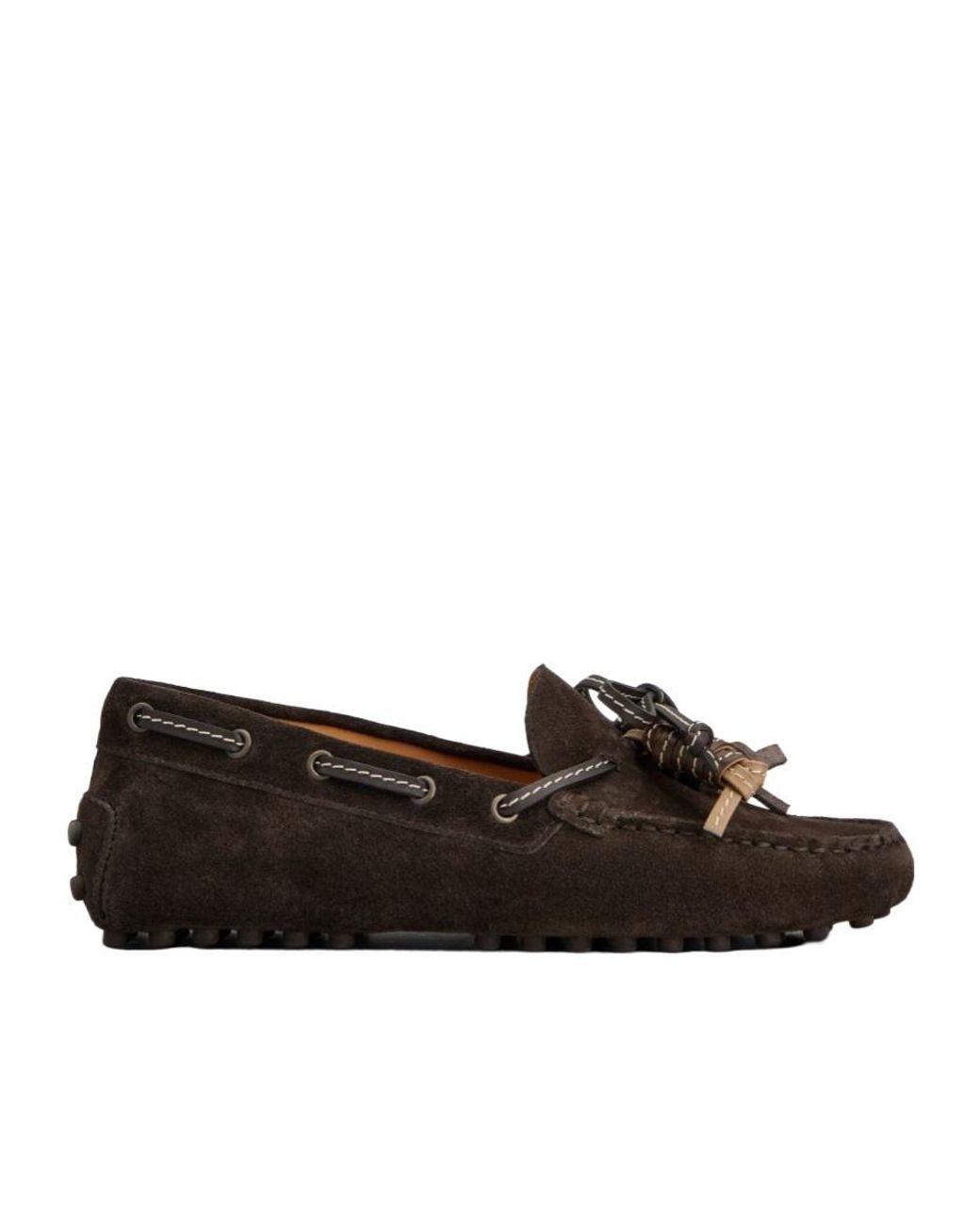 Tod's Brown Gommino Bow Flat Shoes