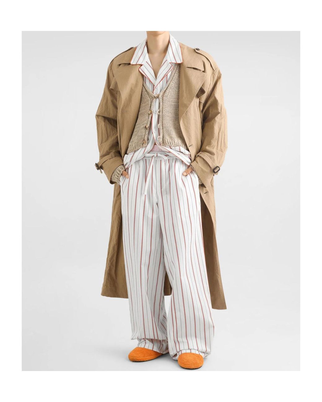 Dolce & Gabbana Natural Crinkled Belted Trench Coat for men