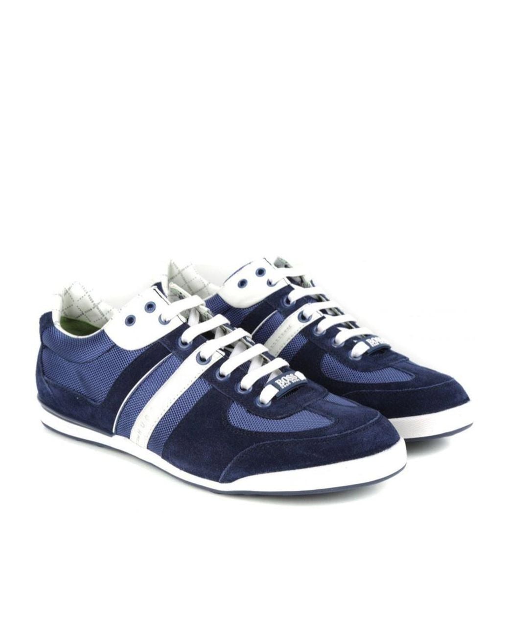 Boss Blue Round-Toe Lace-Up Low-Top Sneakers for men