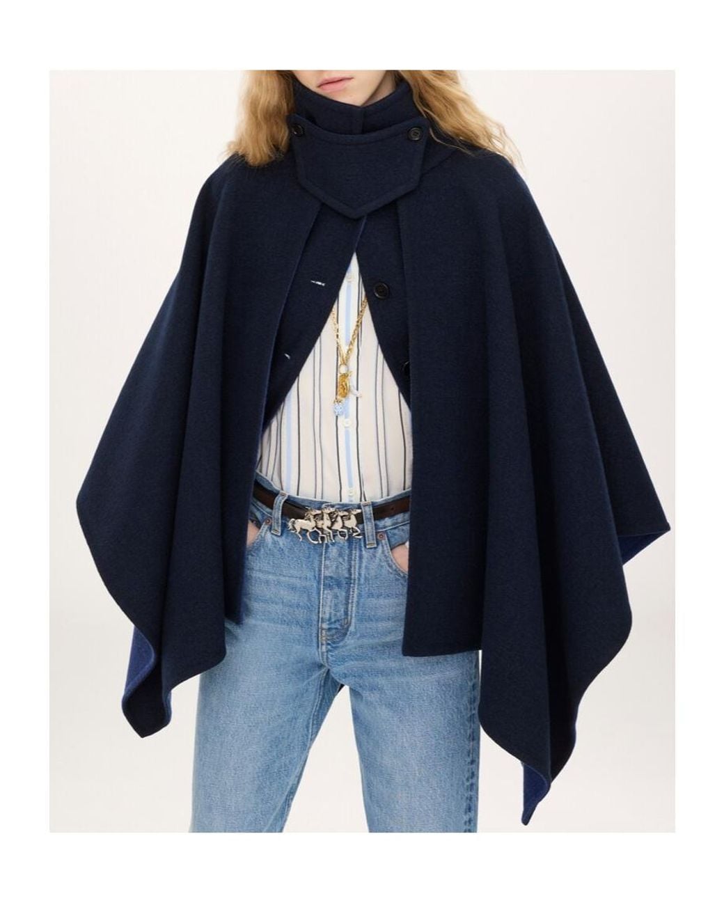 Chloé Blue High-Neck Short Cape Coat