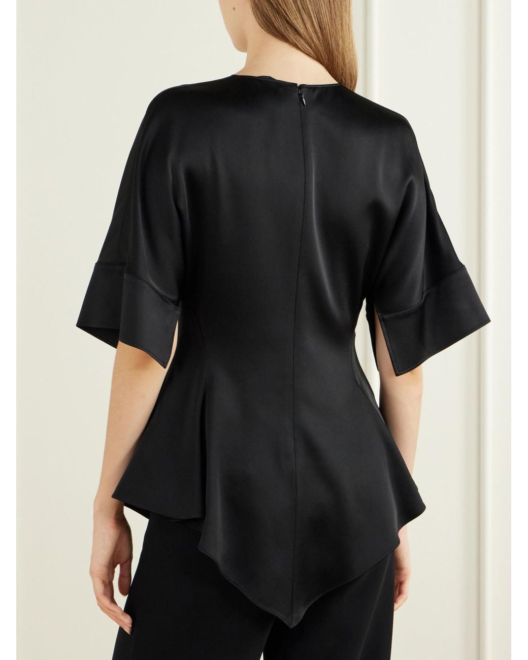 Stella McCartney Black Handkerchief-Sleeve Satin Top