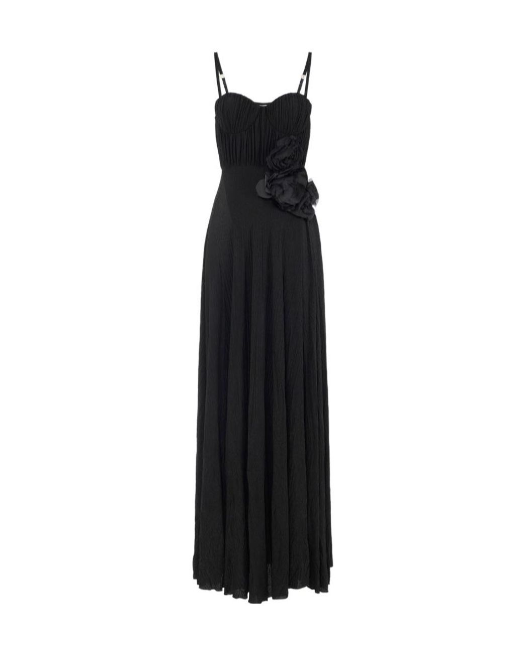 Elisabetta Franchi Black Embroidered Flower Carpet Dress
