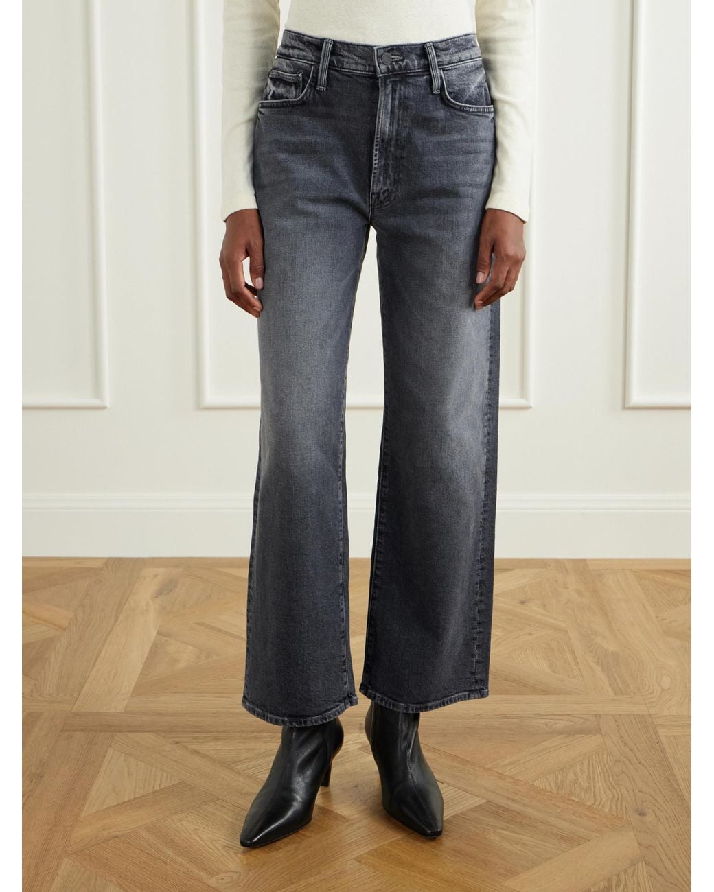 Mother Blue Cropped Mid-Rise Straight-Leg Jeans
