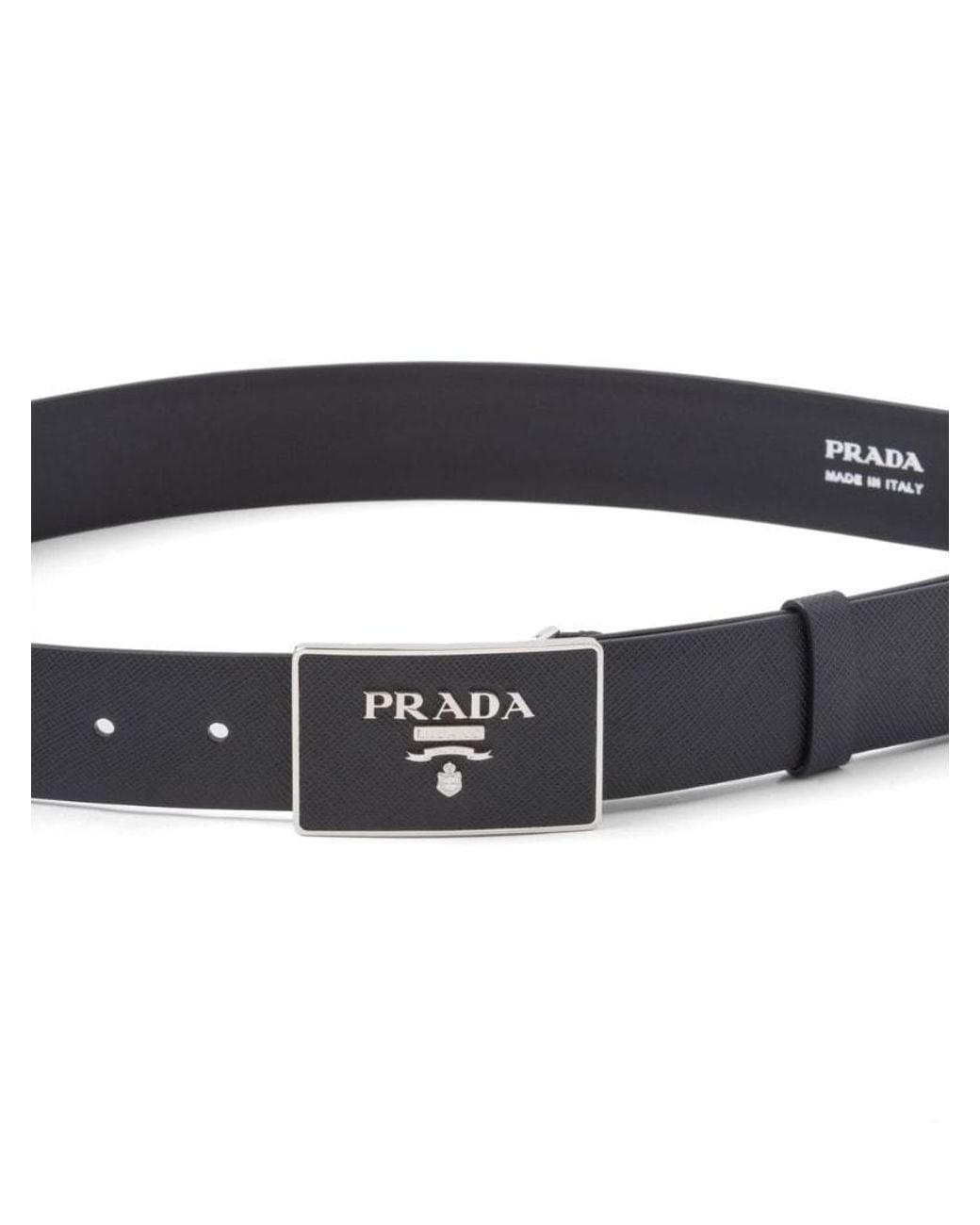 Prada Black Logo Plaque Buckle Belt for men