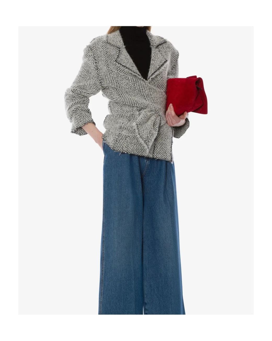 Alberta Ferretti Gray Herringbone Wrap Jacket