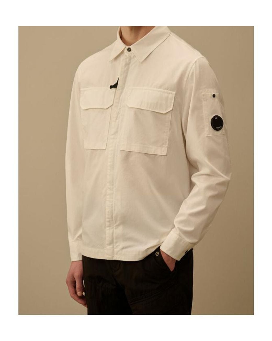 C P Company Natural Lens-Detail Zip-Up Shirt for men
