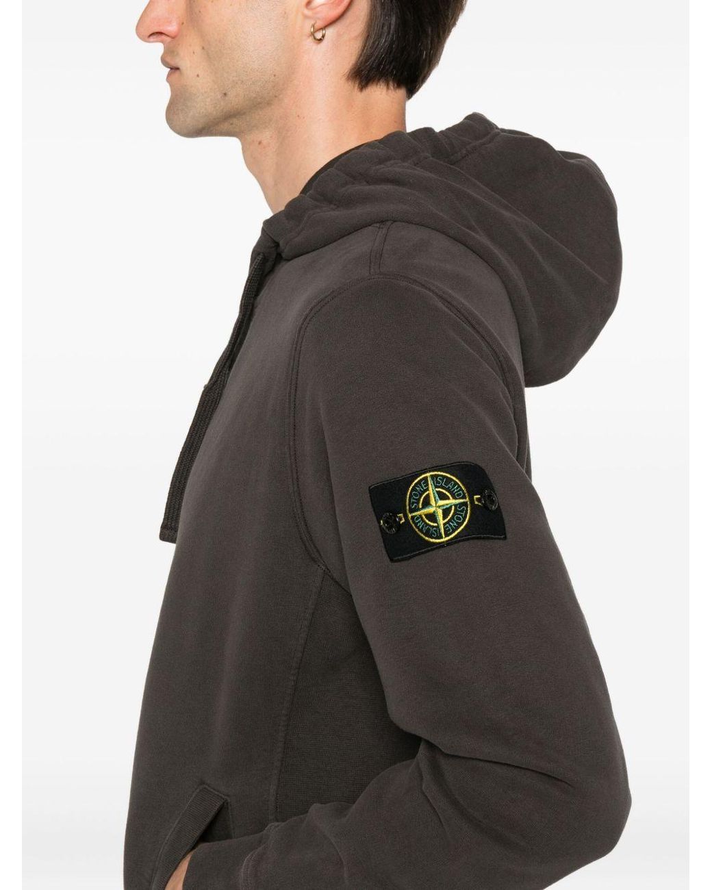 Stone Island Black Zip-Up Compass Patch Hoodie for men