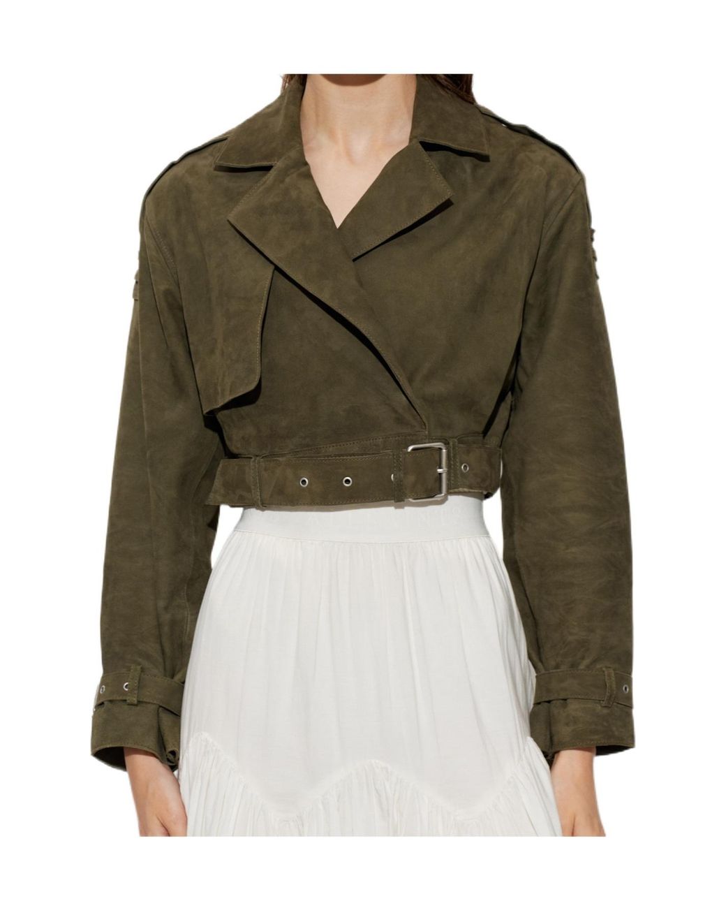 AllSaints Green Ophelia Cropped Belted Jacket