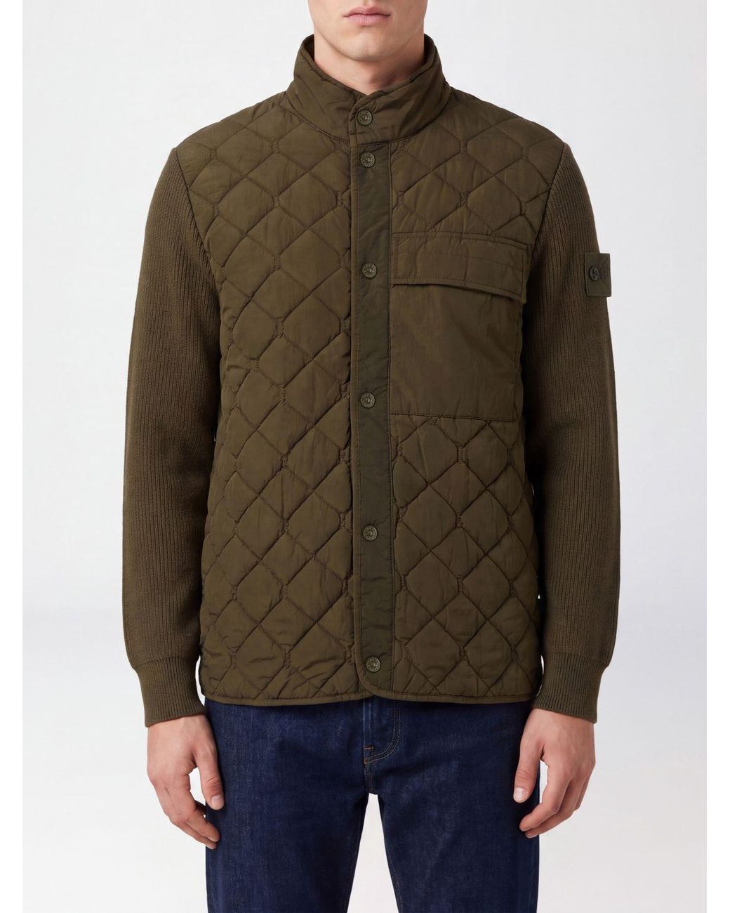 Stone Island Green Quilted Knit-Sleeve Jacket for men