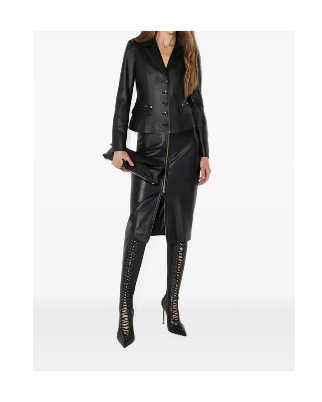 Elisabetta Franchi Black Logo Detailed Leather Jacket