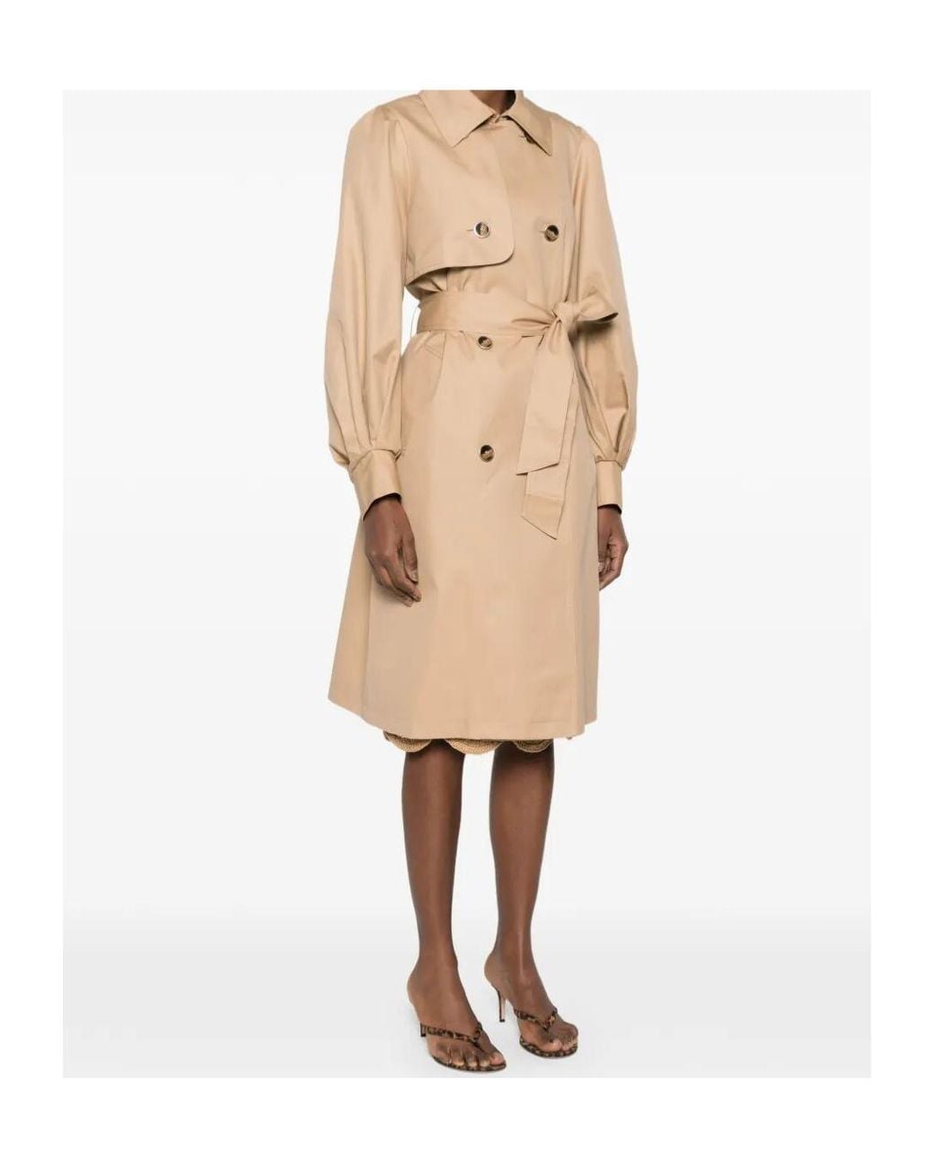 Twinset Natural Double-Breasted Belted Coat