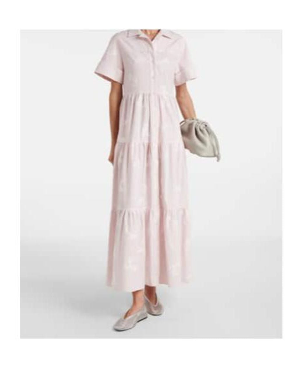 Erdem Pink Embroidered Tiered Cotton Shirt Dress