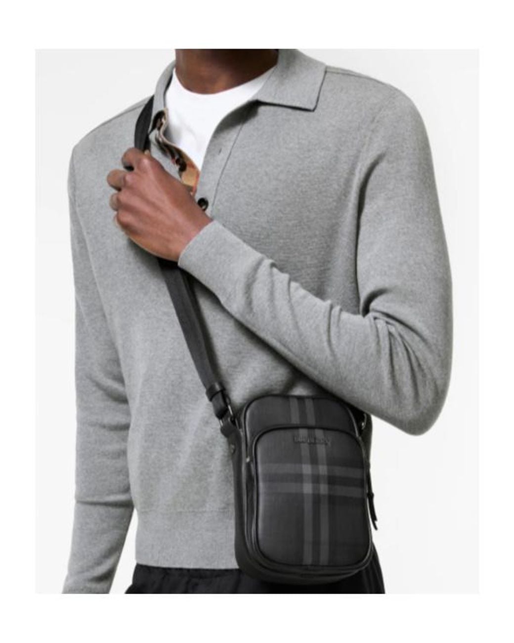 Burberry Black Checked Logo Messenger Bag for men