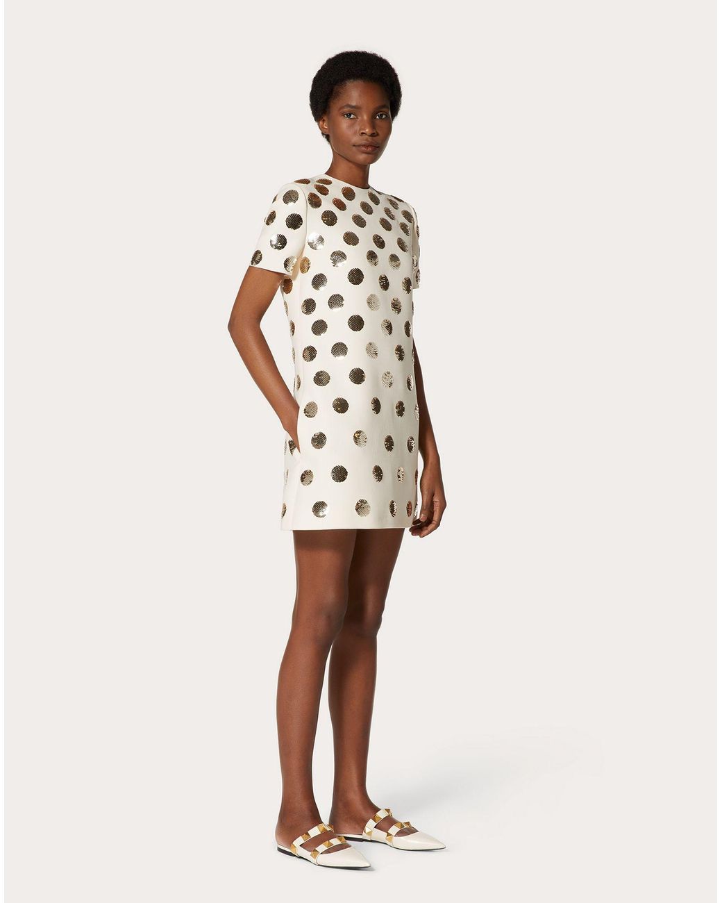 Valentino Natural Tang Yan's Same Polka Dot Sequin Embroidery Dress