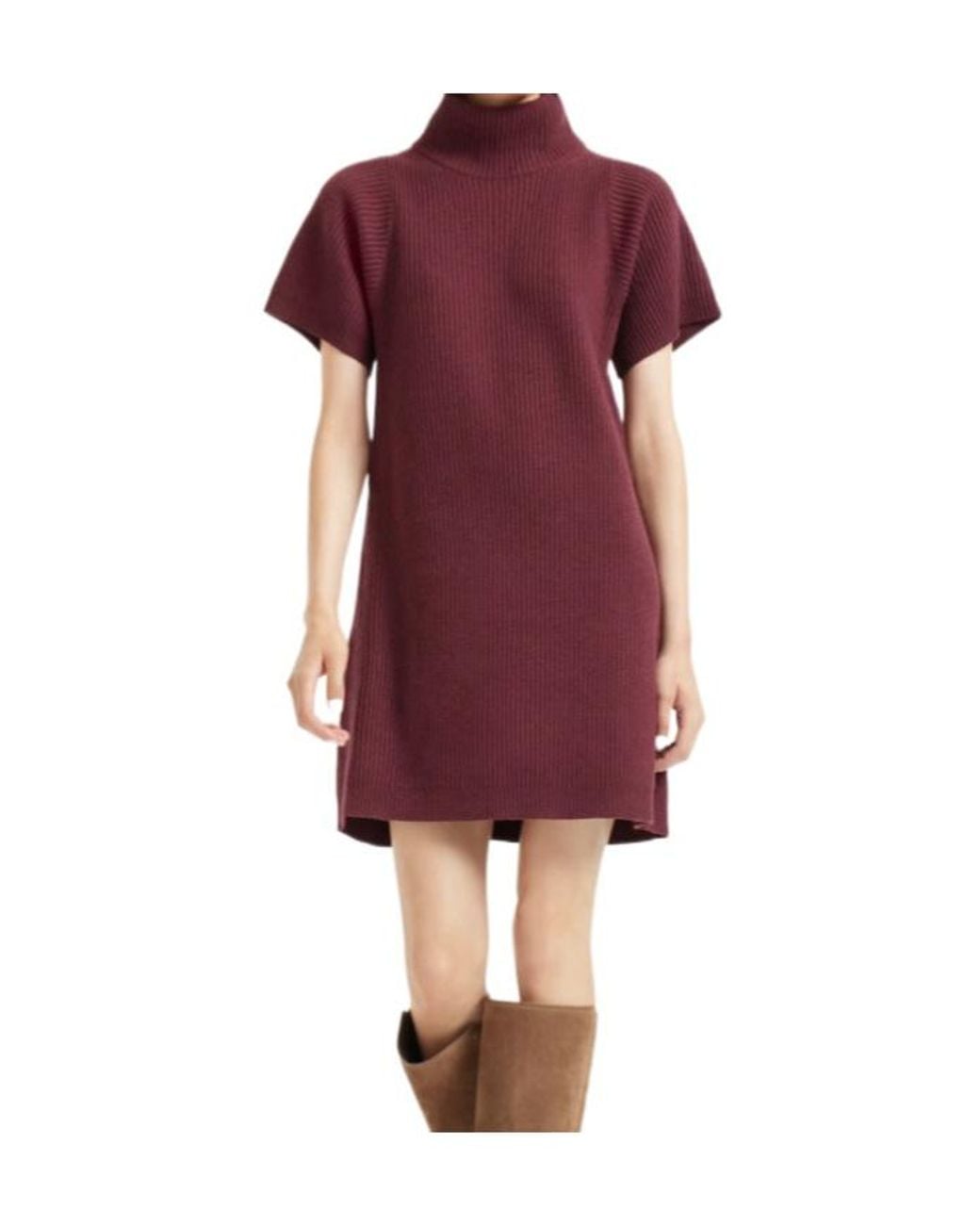 Brunello Cucinelli Red Ribbed Turtleneck Mini Dress