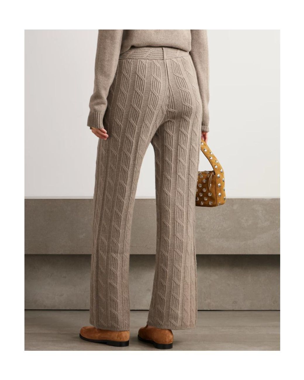 Lisa Yang Gray Ebba Cable Knit Cashmere Wide-Leg Pants