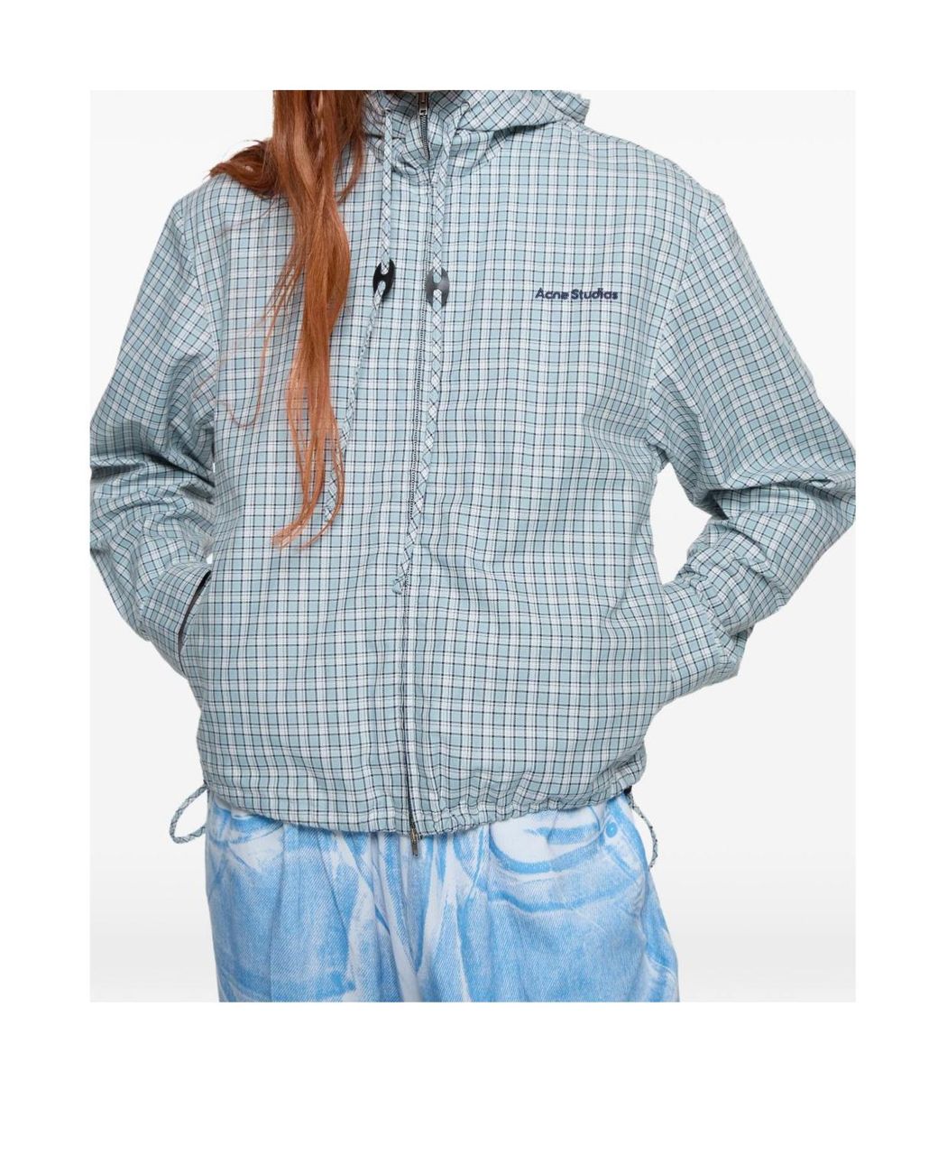 Acne Blue Hooded Check Jacket
