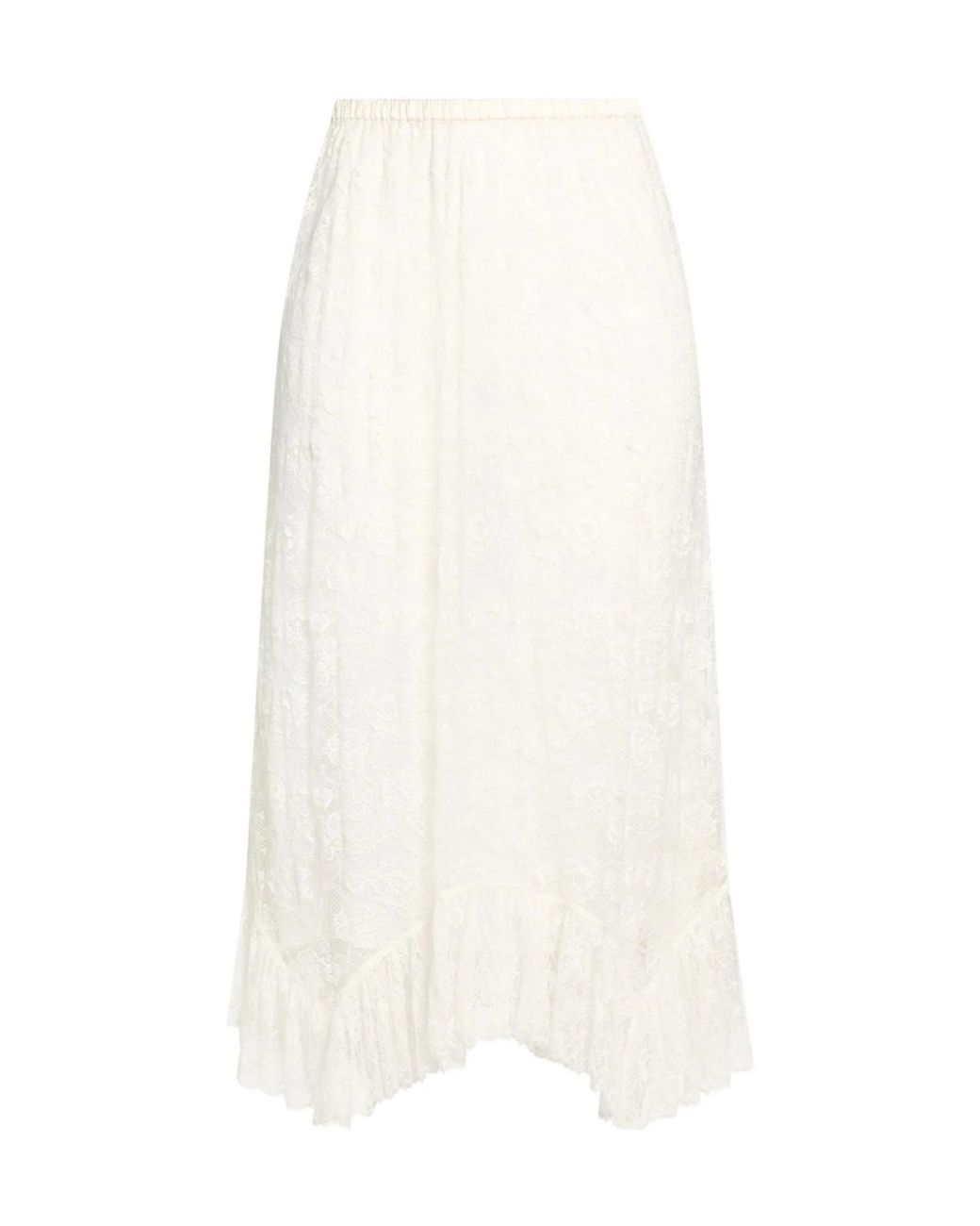 Chloé White Asymmetrical Printed Skirt With Lace Trim