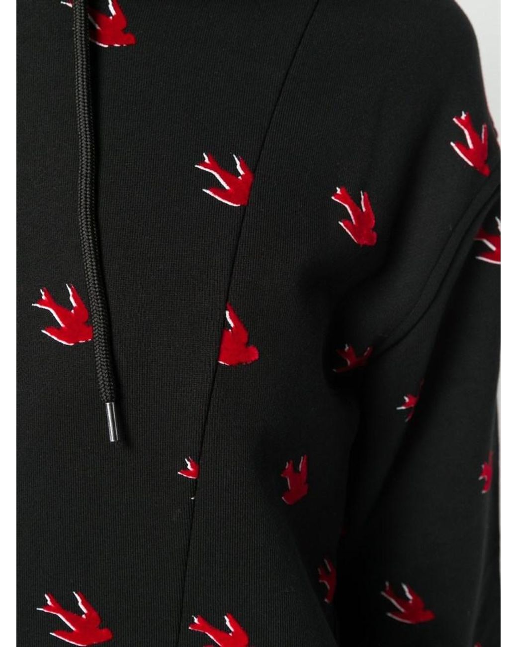 McQ Alexander McQueen Black Swallow Print Hooded Sweatshirt