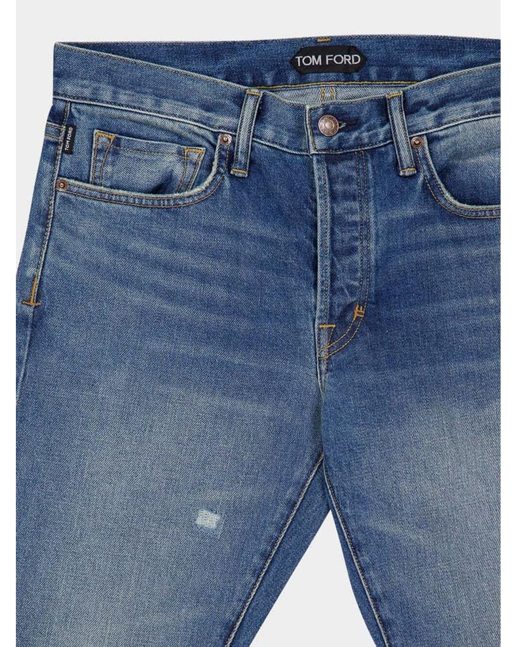 Tom Ford Blue Distressed Straight-Leg Jeans for men