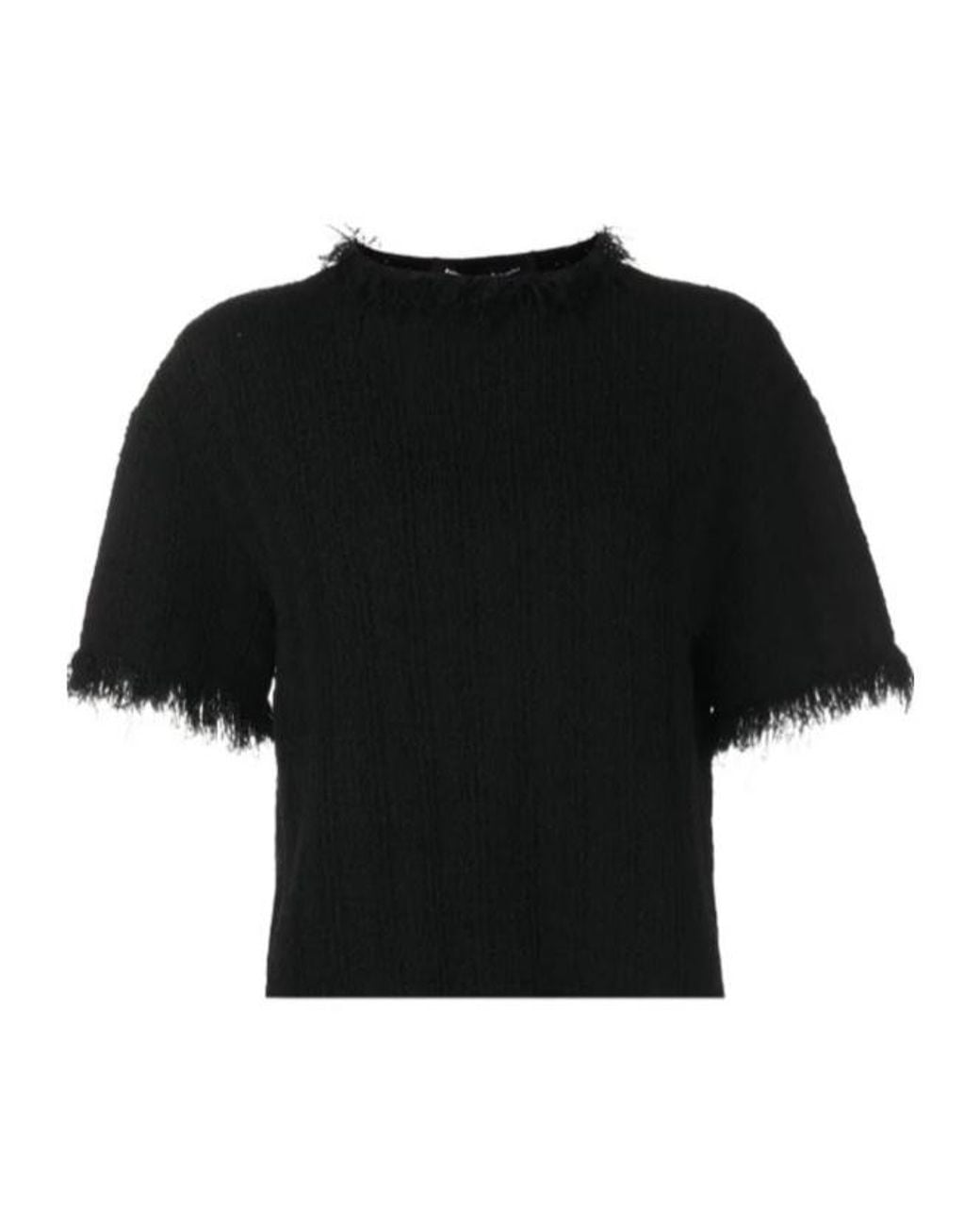 Proenza Schouler Black Frayed-Edge Short-Sleeve Jumper