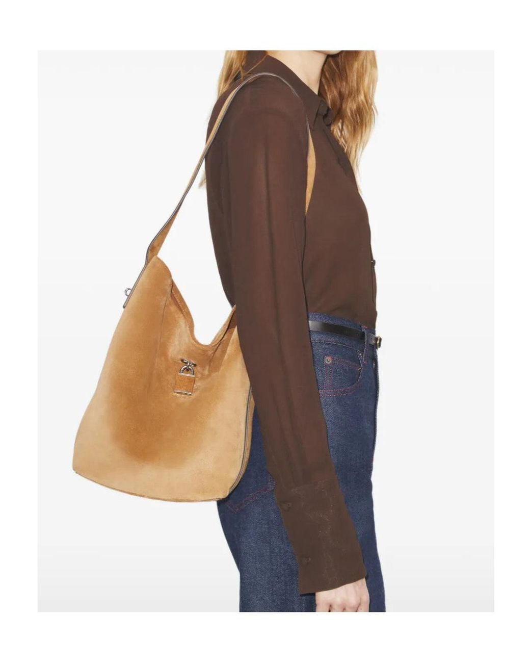 Tory Burch Brown Slim Lock Bucket Bag