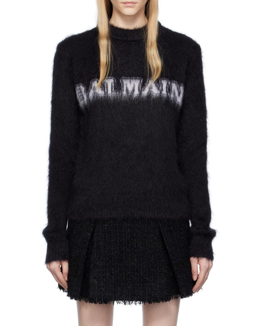 Balmain Black Logo Jacquard Crewneck Knitted Jumper