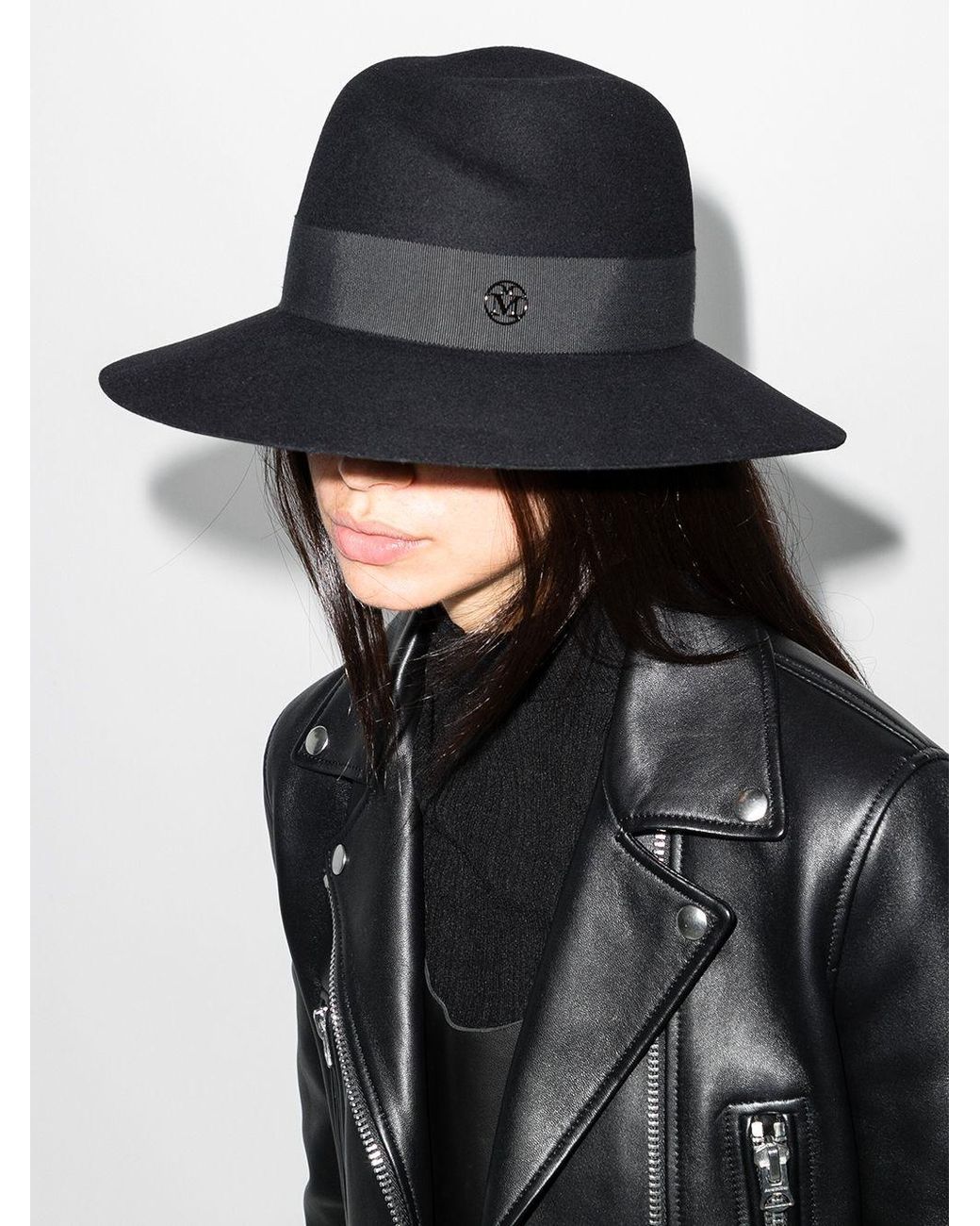 Maison Michel Black Logo Plaque Virginie Hat