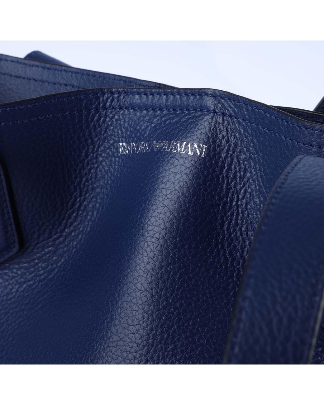 Emporio Armani Blue Leather Shopper Bag