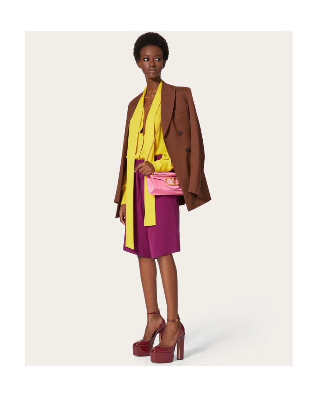 Valentino Yellow Pussy-Bow Collar Silk Shirt