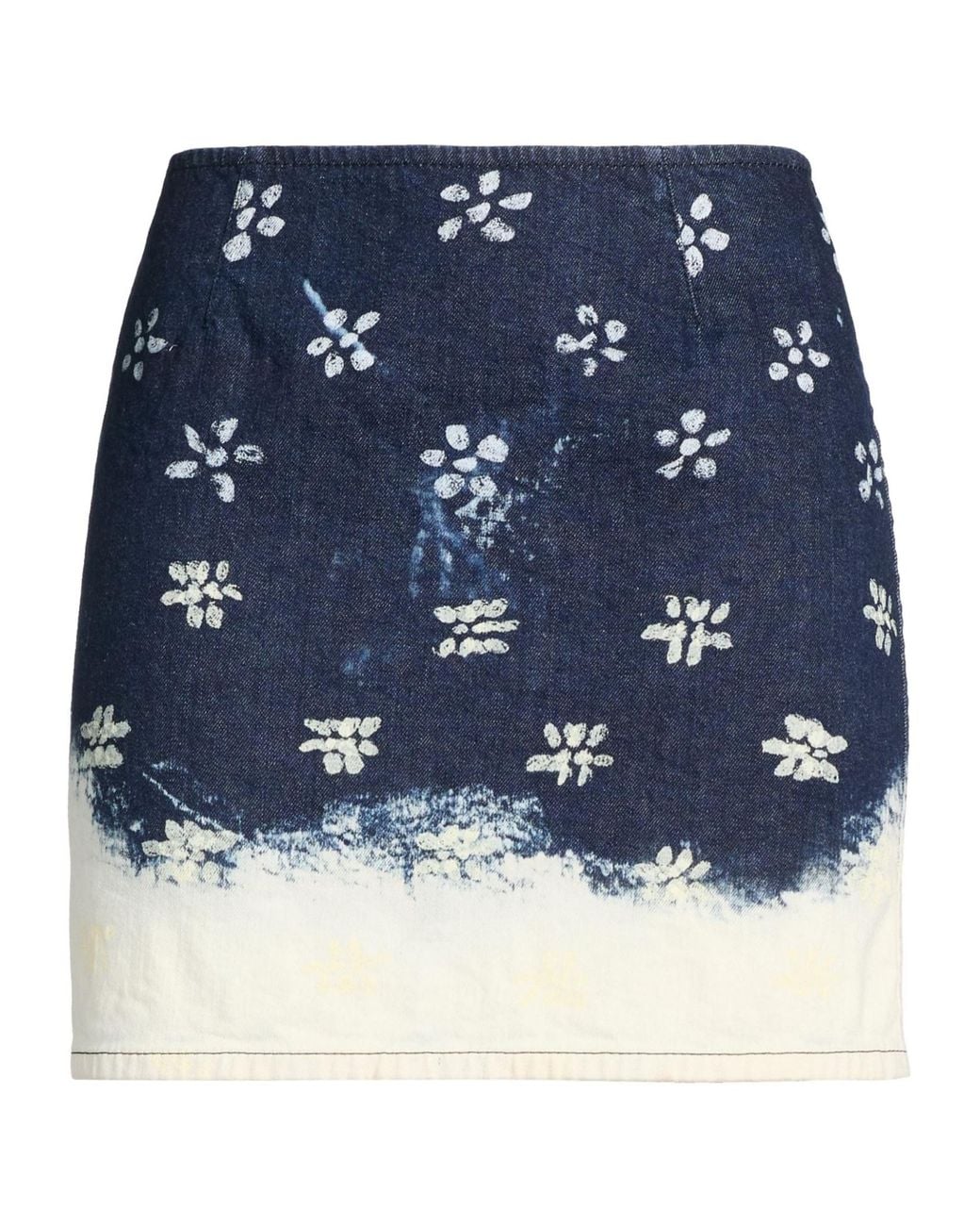 Marni Blue Denim Floral Print Midi Skirt