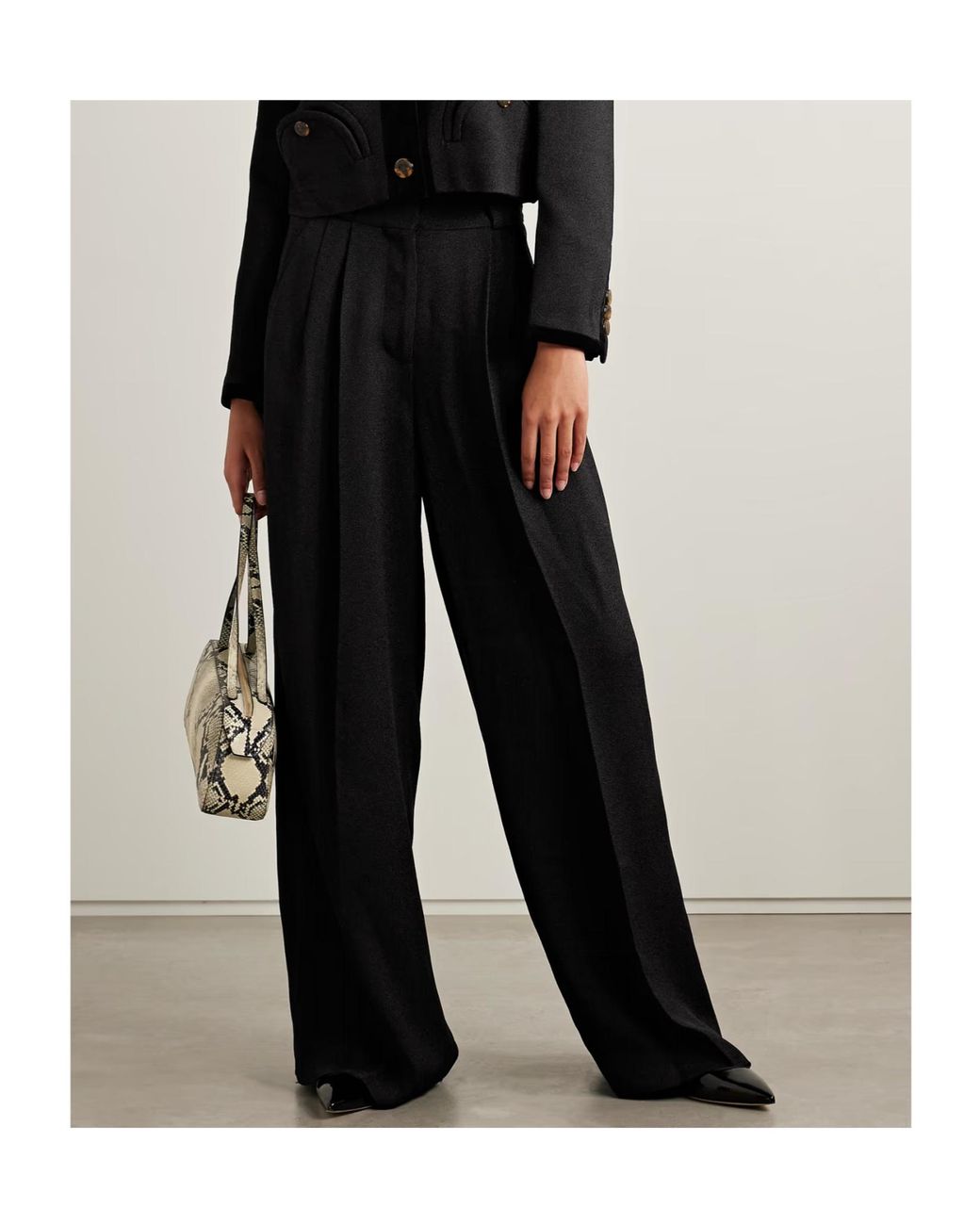 Blazé Milano Black Husi Pleated Crepe Straight-Leg Pants