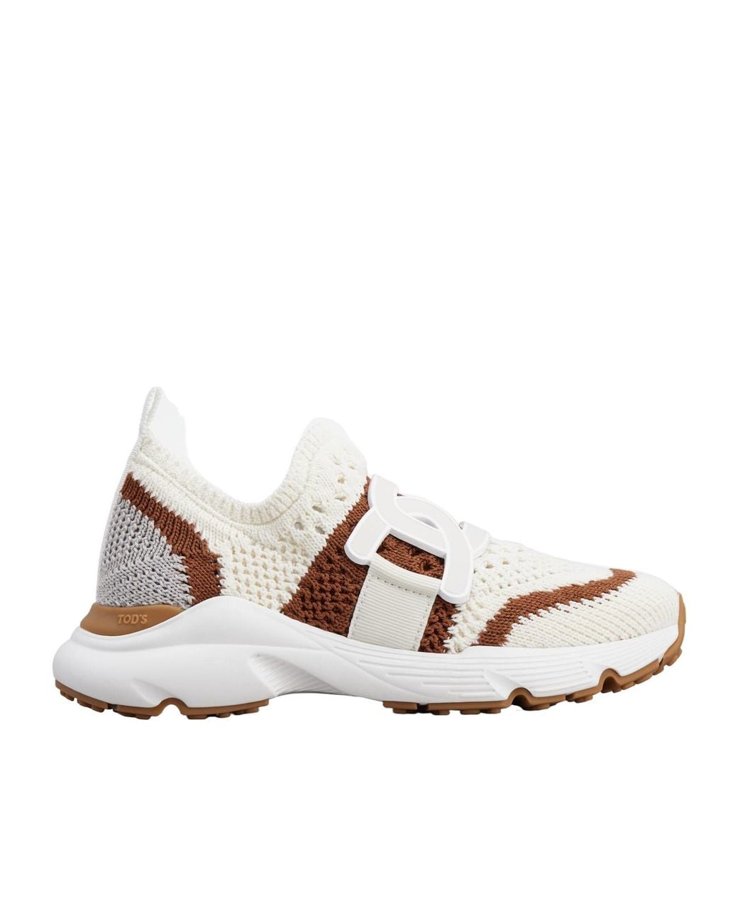 Tod's White Logo Patch Knit Slip-On Sneakers
