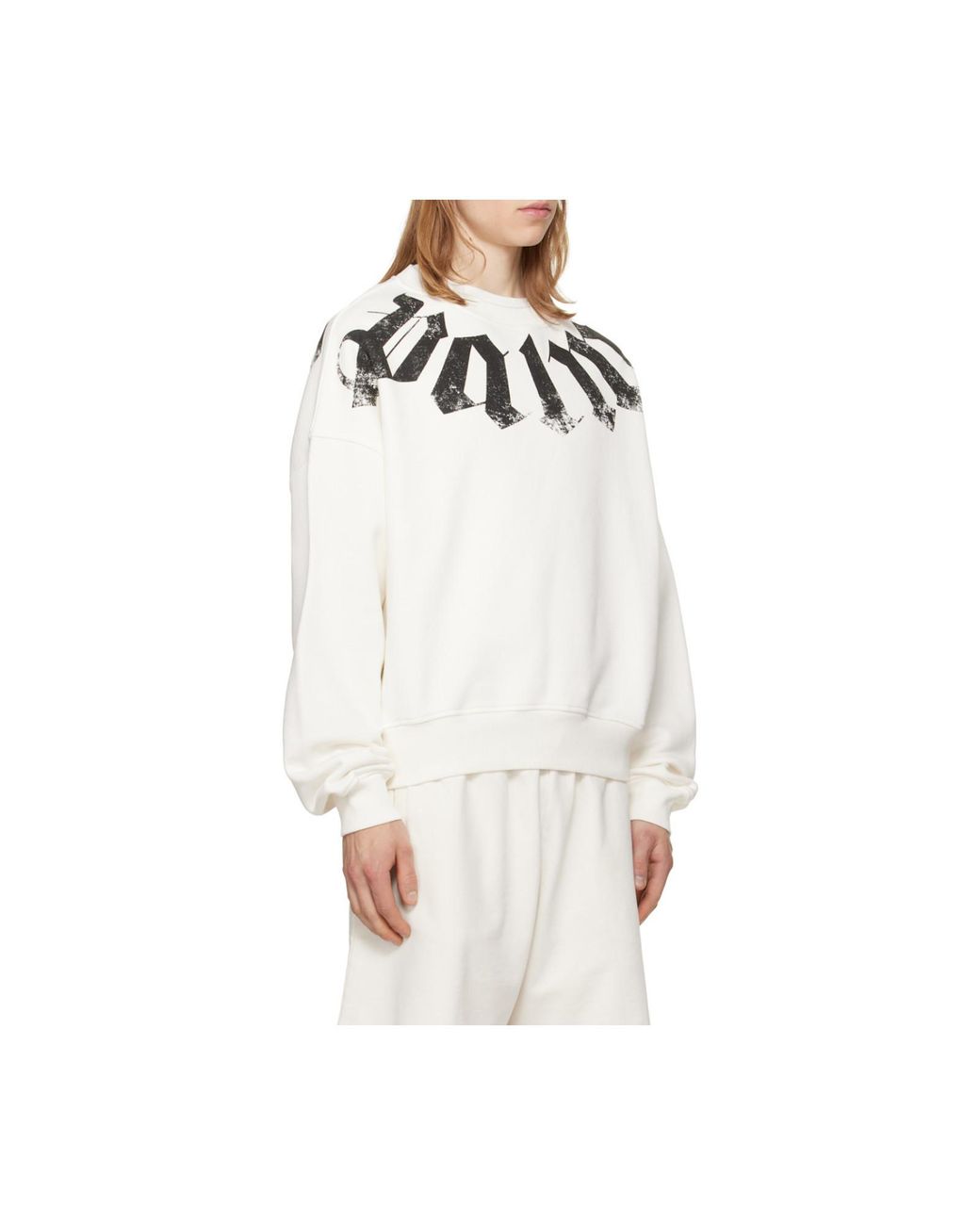 Palm Angels White Big Neck Logo Loose Crewneck Sweatshirt for men