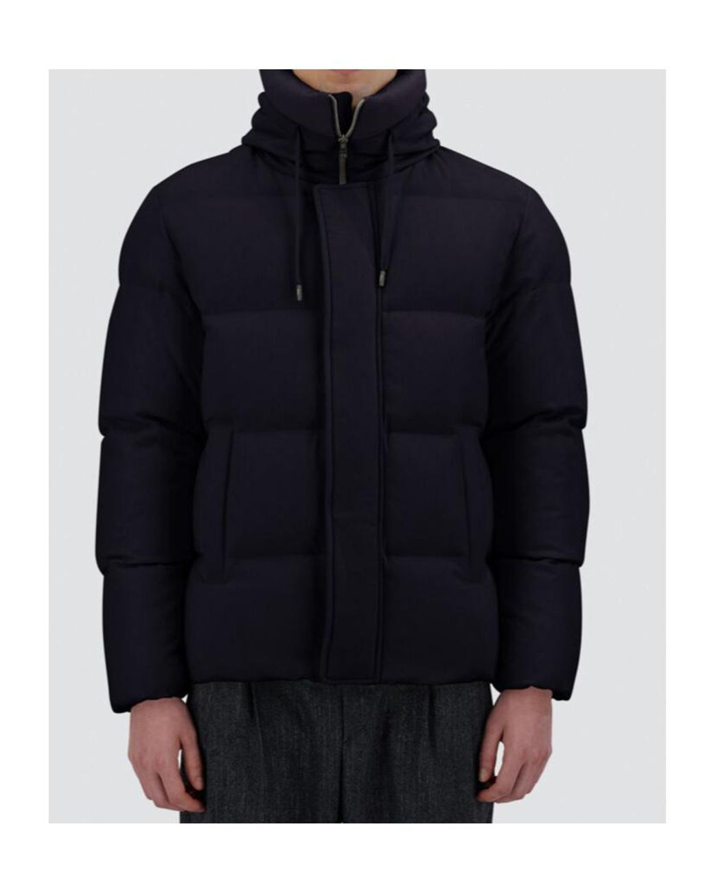 Herno Blue High-Neck Drawstring Bomber Jacket for men