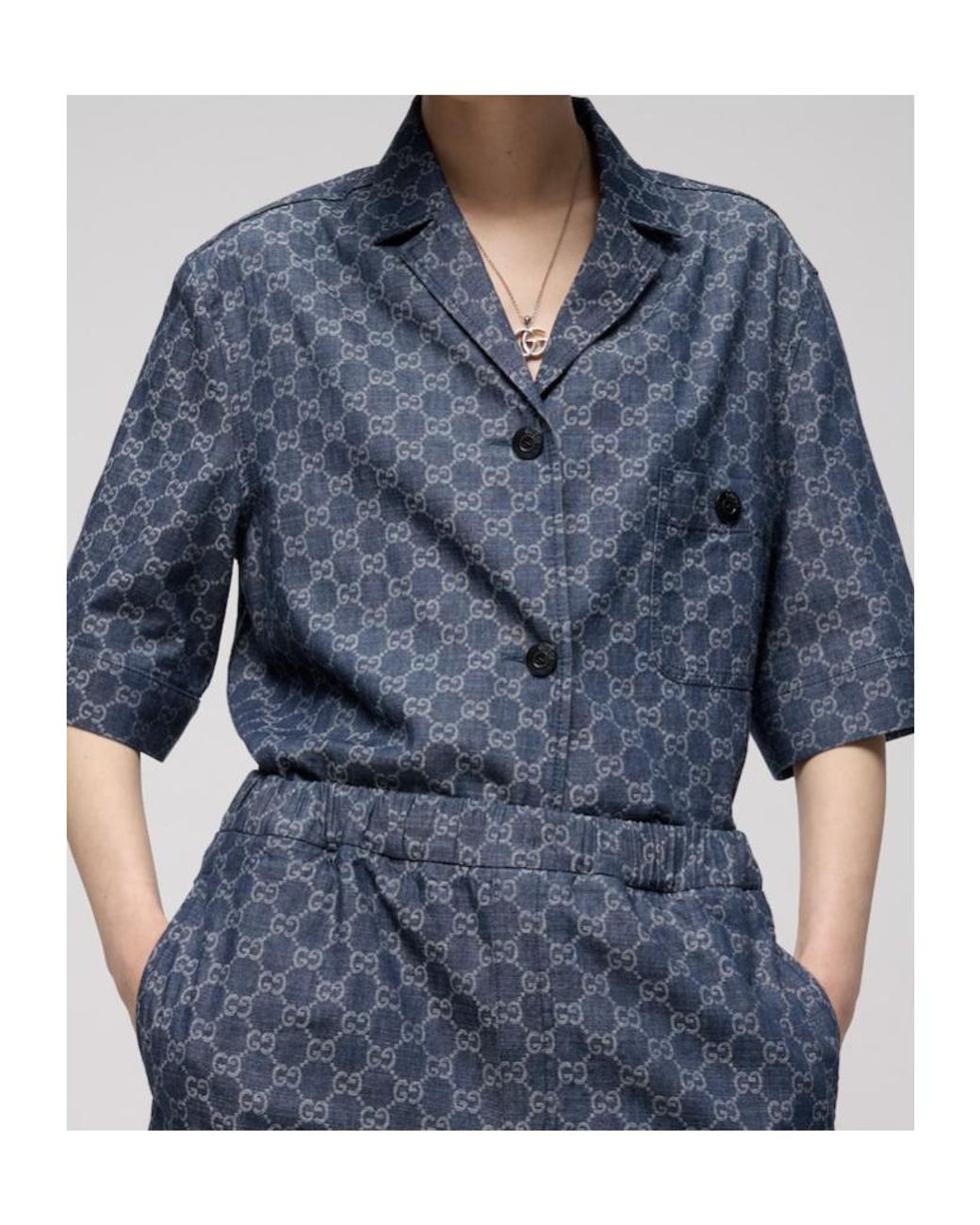 Gucci Blue Gg Jacquard Shirt