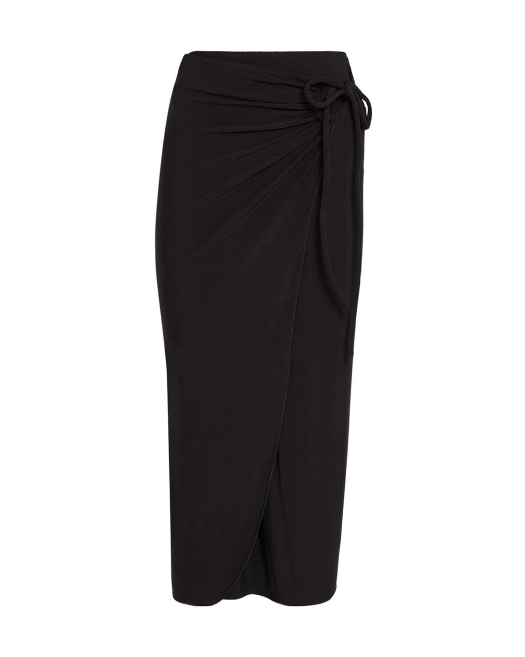 Max Mara Black Viscose Ruched Midi Wrap Skirt