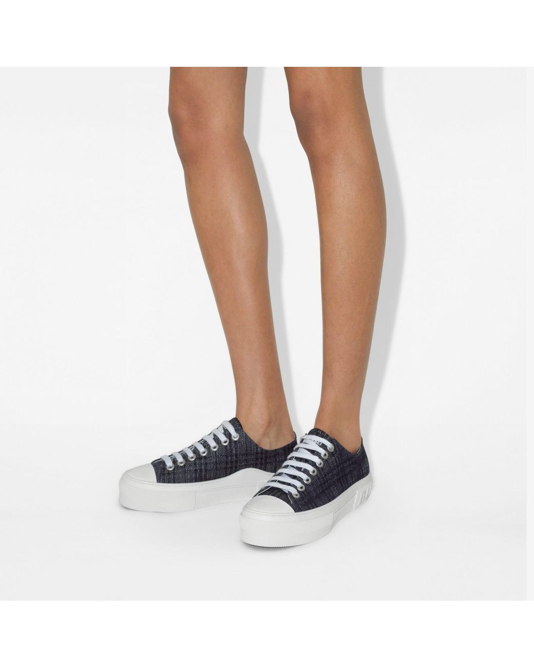 Burberry Blue Checked Low-Top Sneakers