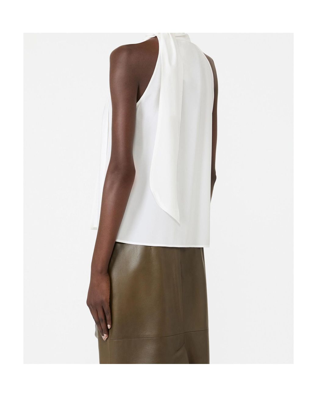Max Mara White Fune Pussy-Bow Halterneck Top
