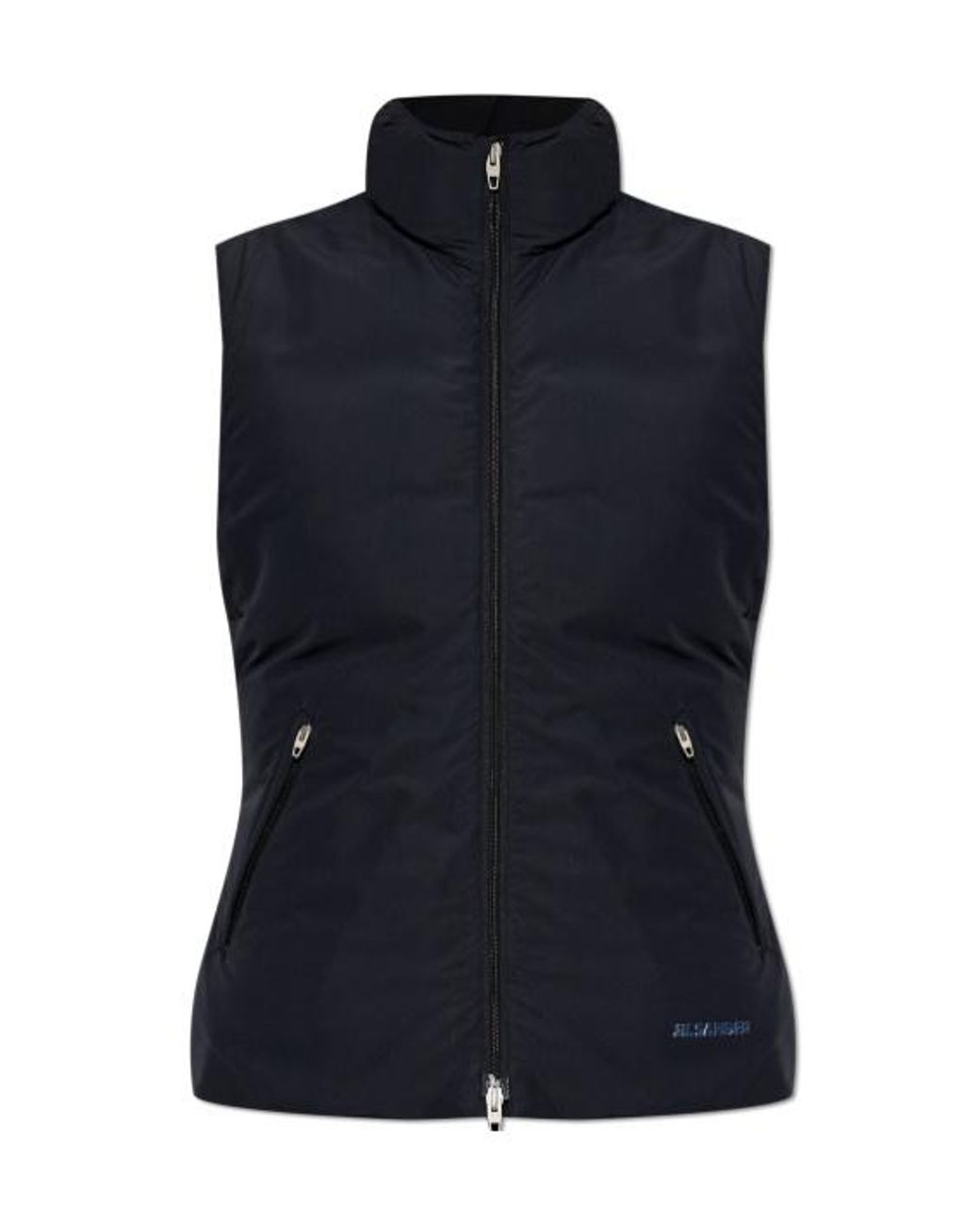 Jil Sander Blue Logo-Print High-Neck Gilet
