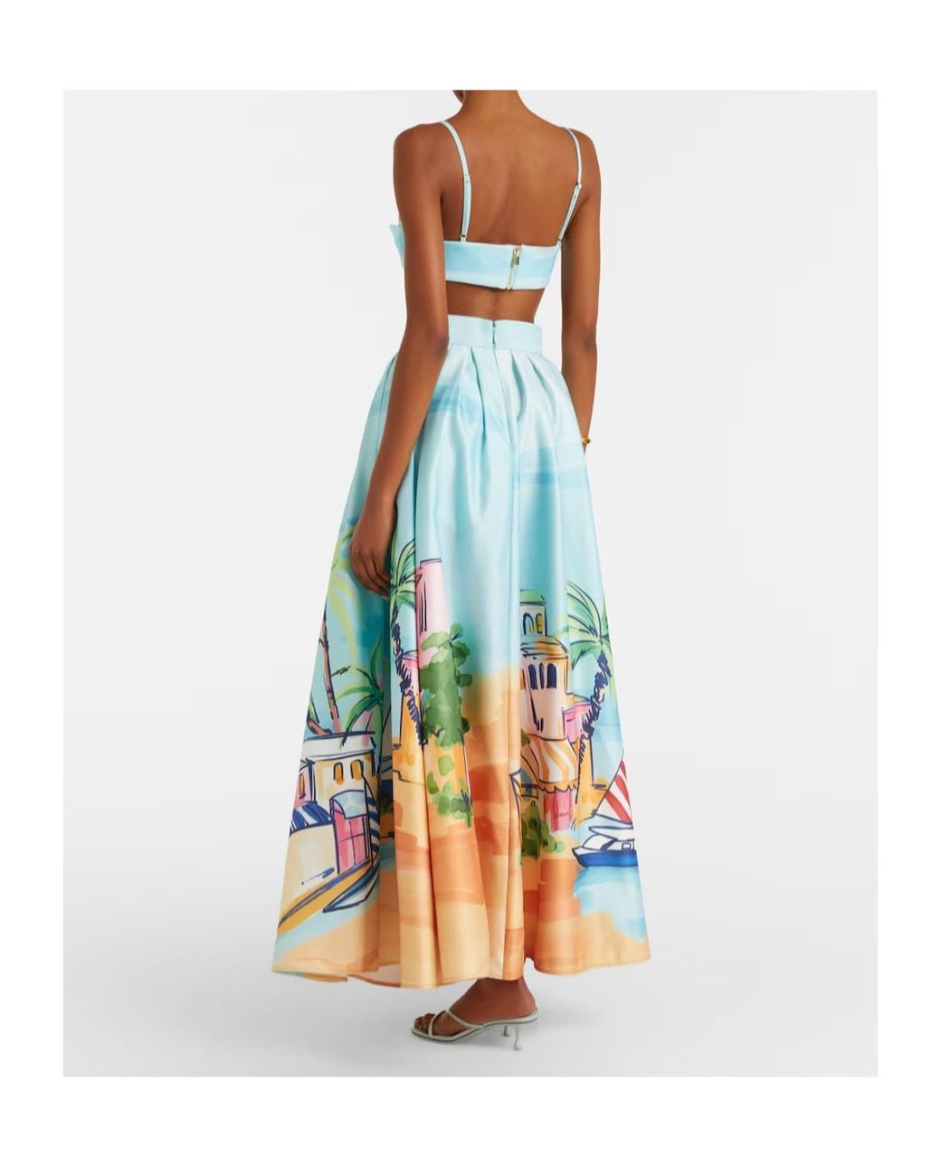 Leo Blue Printed Satin Maxi Skirt