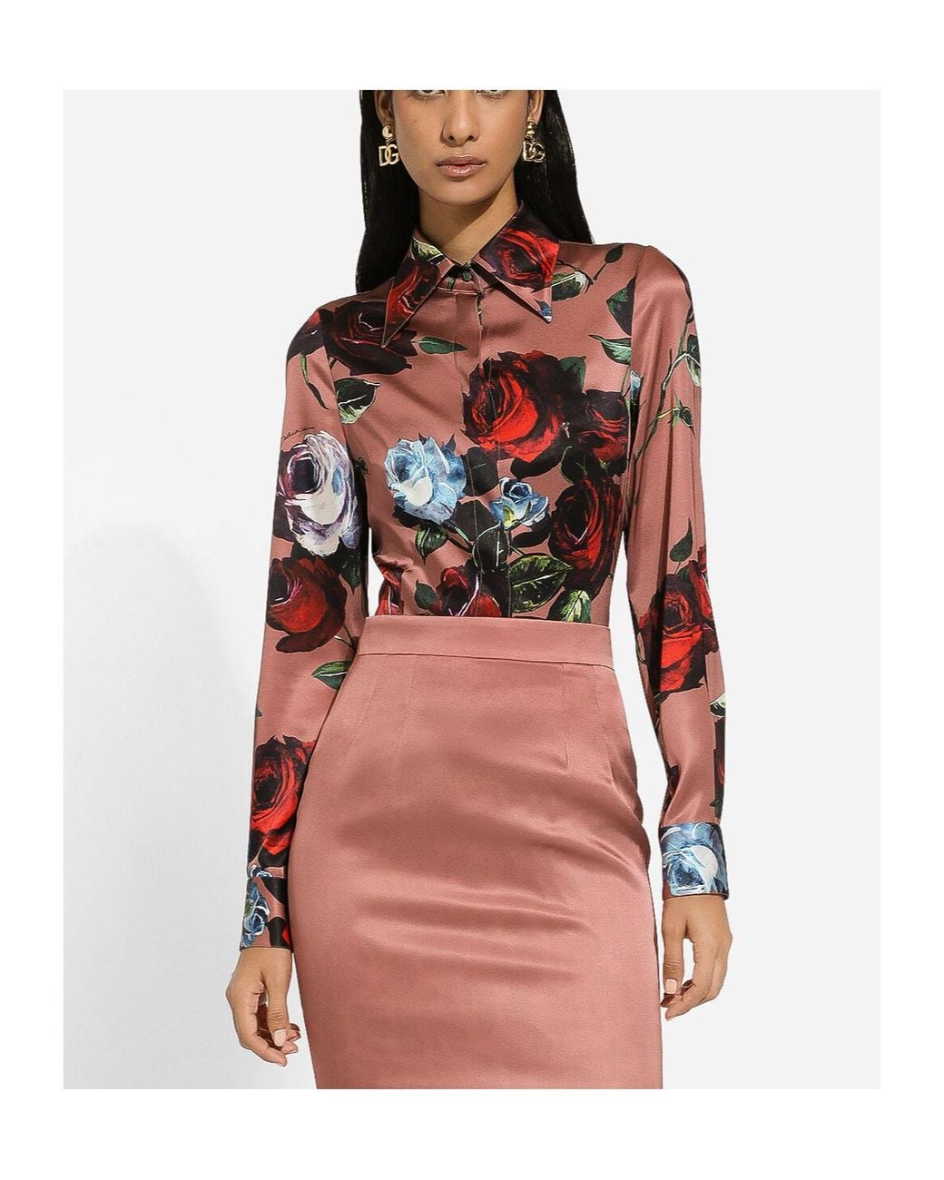 Dolce & Gabbana Red Stretch-Silk Floral Shirt