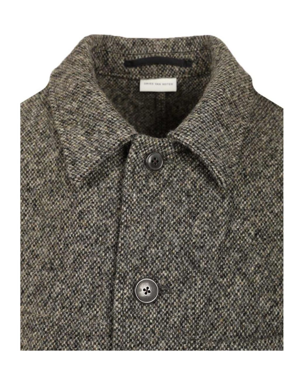 Dries Van Noten Gray Tweed Herringbone Patterned Coat for men