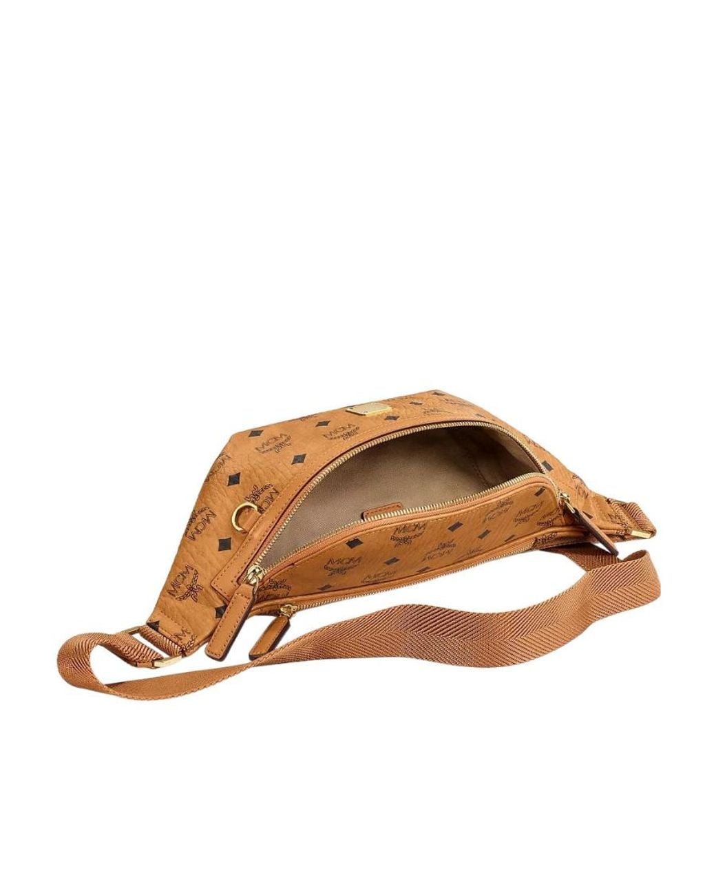MCM Brown Visetos Logo Print Medium Belt Bag for men